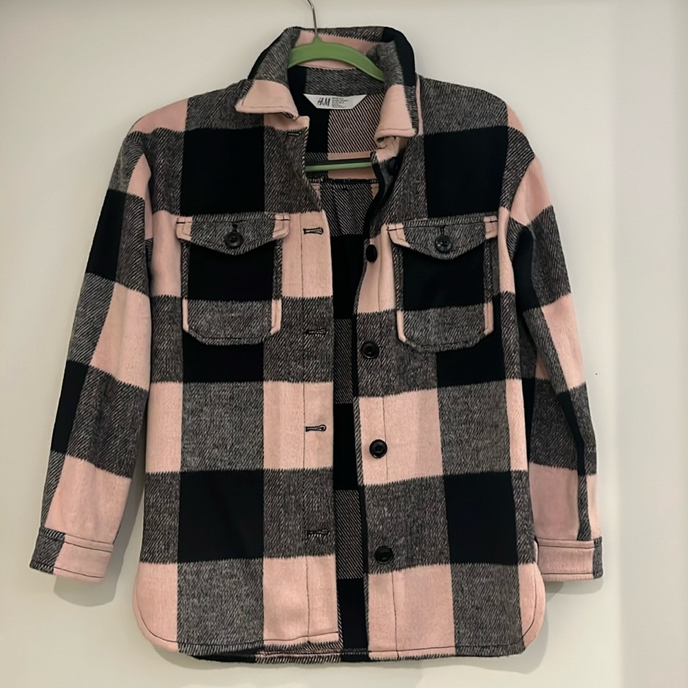 Girl plaid wool button down top